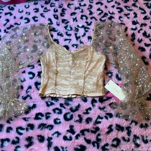 Mesh Stars Ruffle Sleeve Top